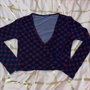 Long Sleeve Black & Red Crop Top